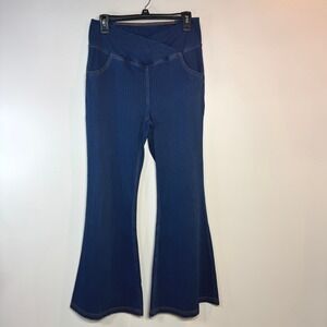 Halara Crossover High‎ Waisted Flare Jeans Flex Denim Dark Blue PL Tiktok Viral